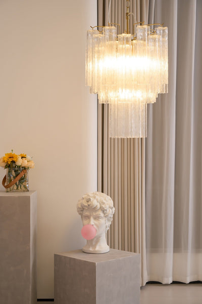 Celorora Chandelier Clear Murano Glass Tube Tiered Modern