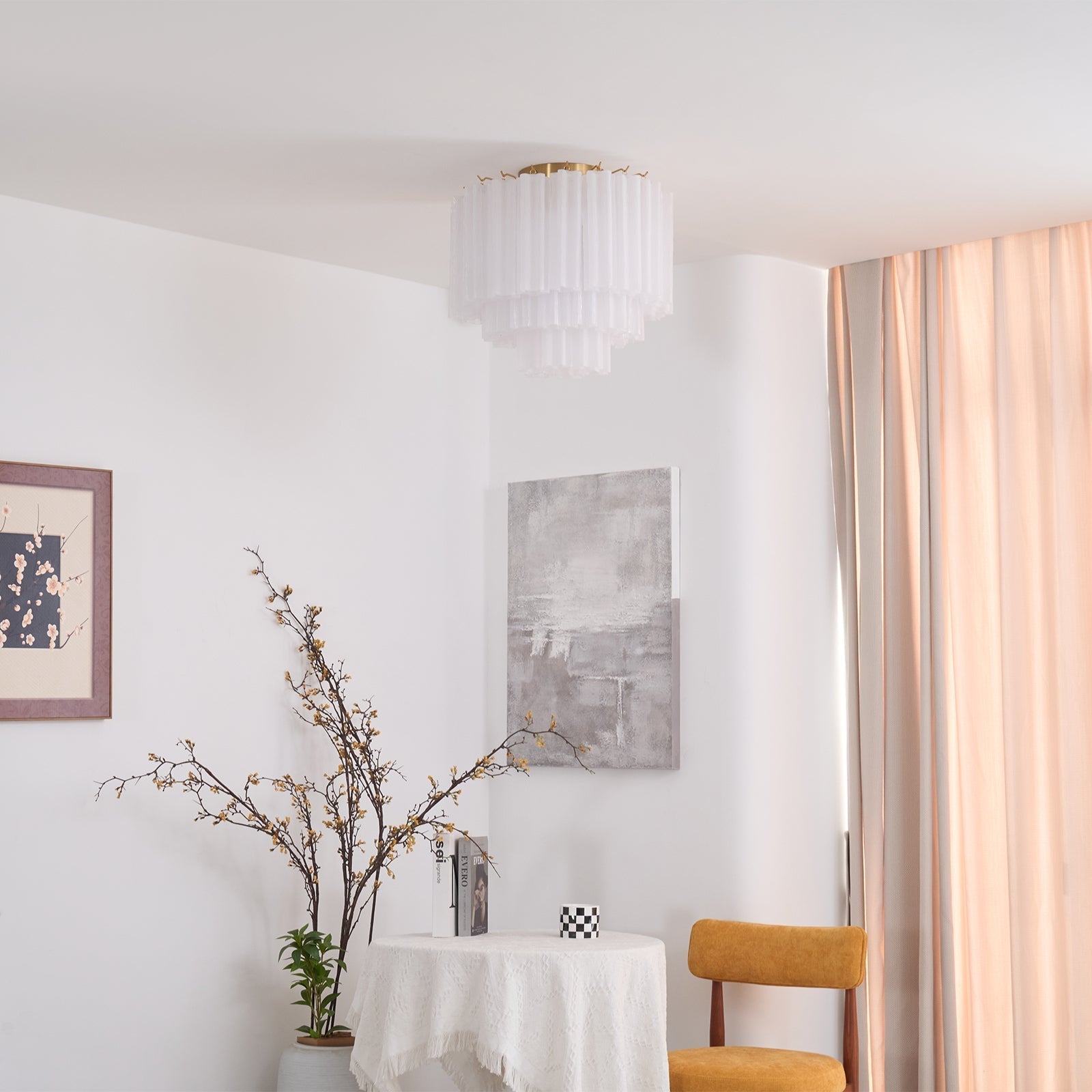 Velelena Ceiling Lamp White Murano Glass Layered Elegant Modern