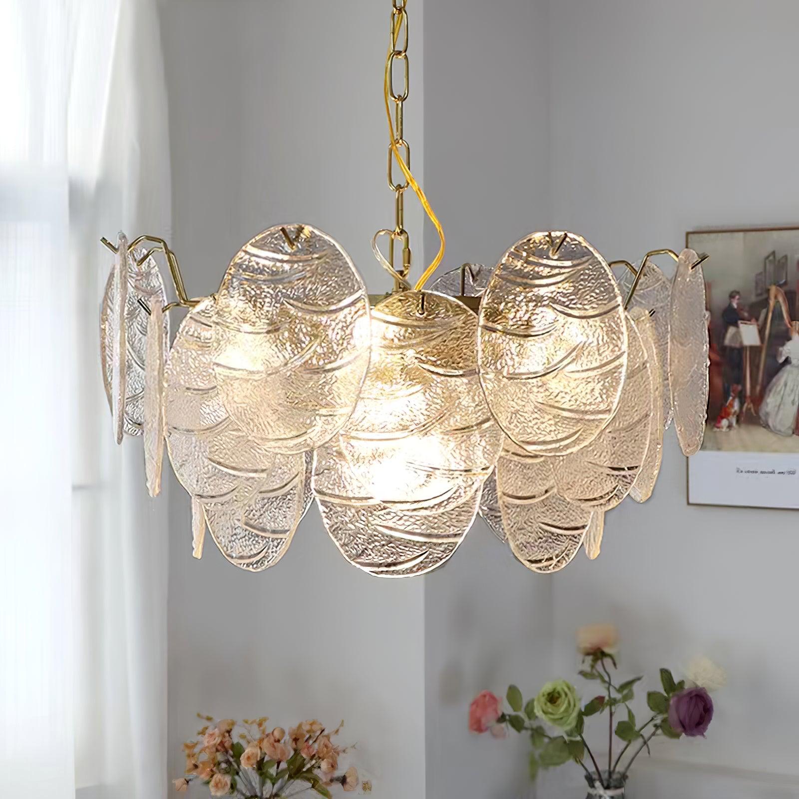 Eirenian Chandelier Glass Disc Gold