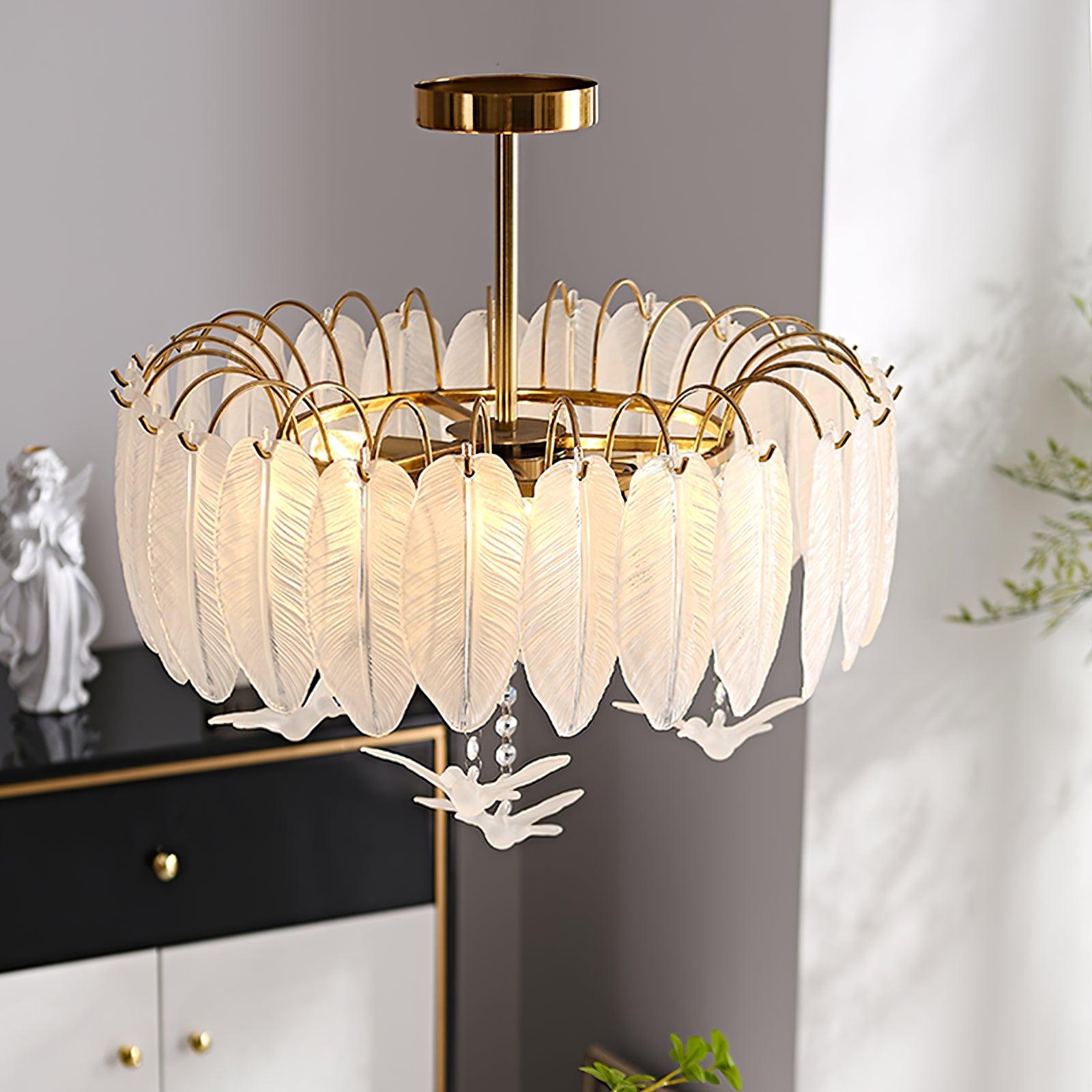 Eiriselle Ceiling Lamp Glass Feather Bird Elegant