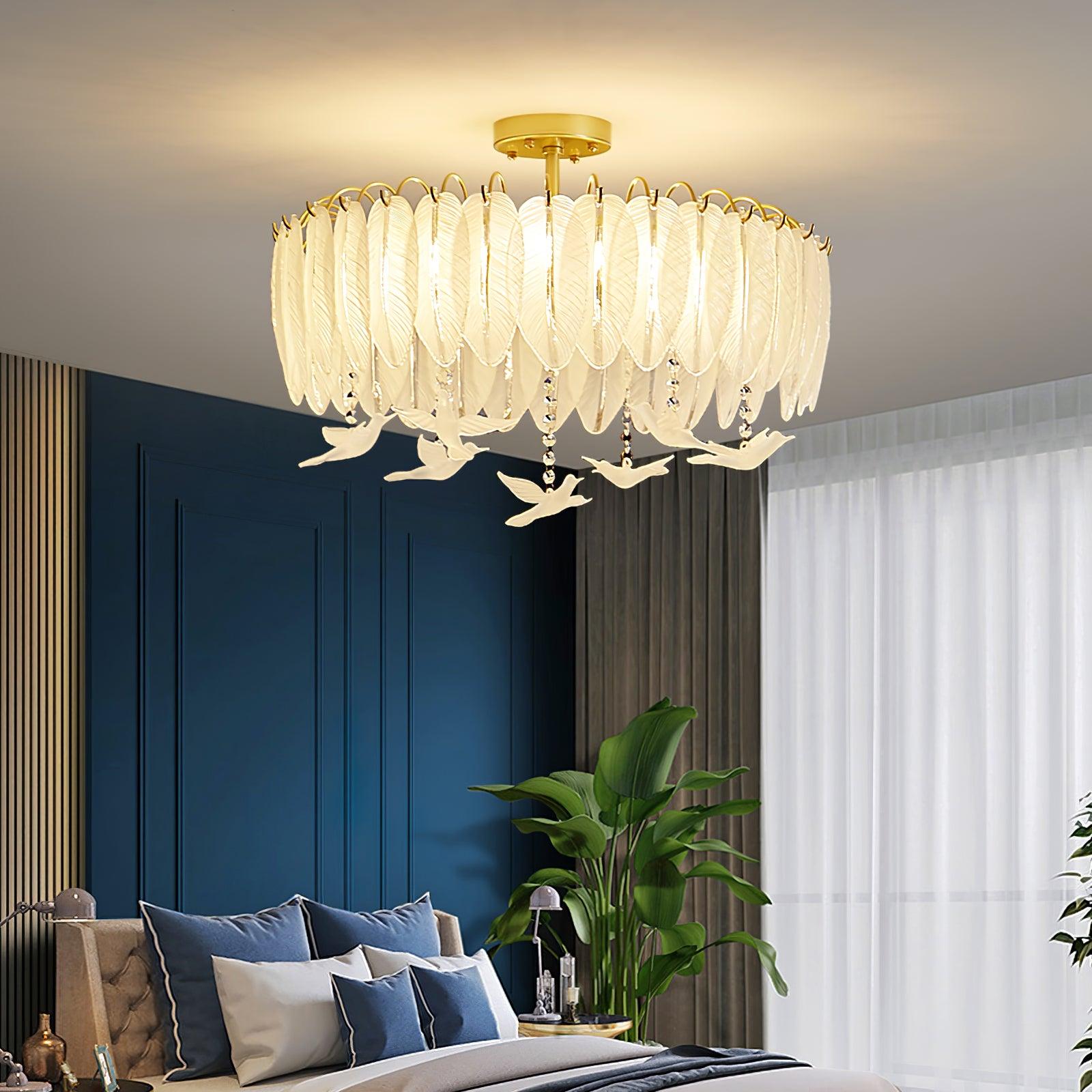 Eiriselle Ceiling Lamp Glass Feather Bird Elegant
