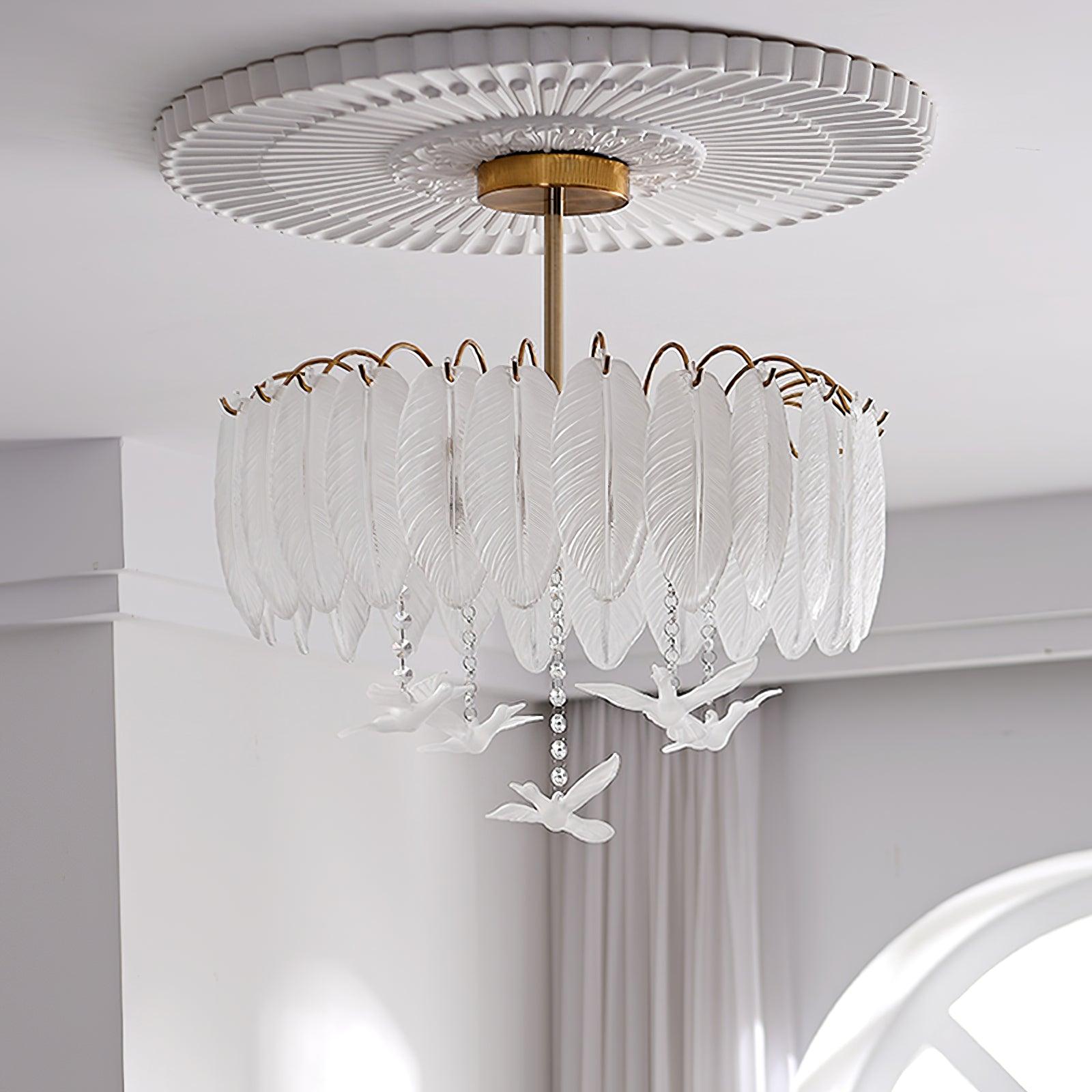 Eiriselle Ceiling Lamp Glass Feather Bird Elegant