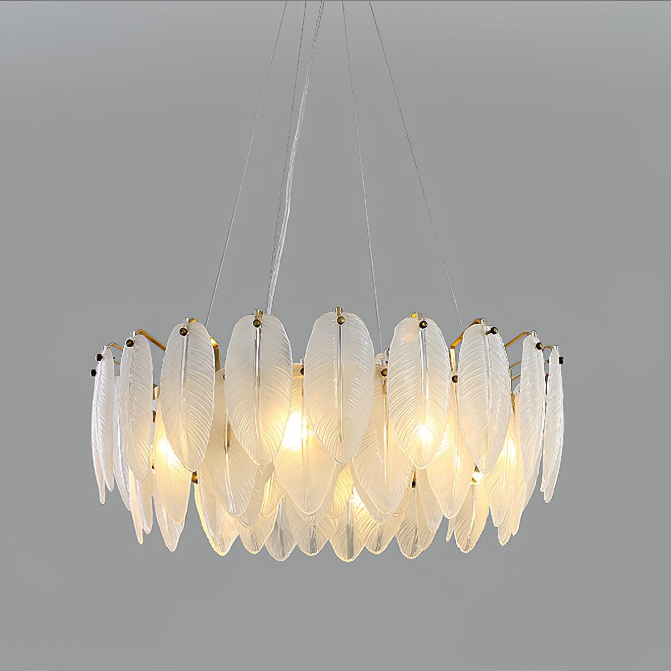 Celuissa Chandelier Feather Glass Frosted Layered