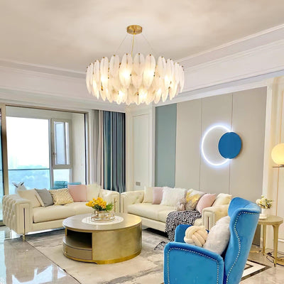 Celuissa Chandelier Feather Glass Frosted Layered