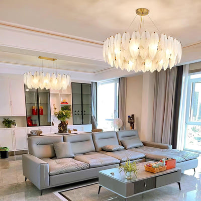 Celuissa Chandelier Feather Glass Frosted Layered