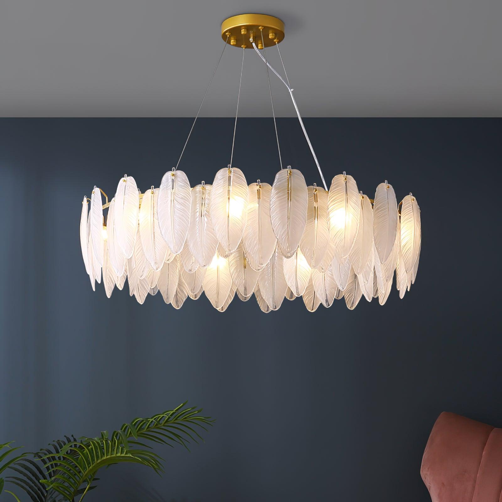 Celuissa Chandelier Feather Glass Frosted Layered