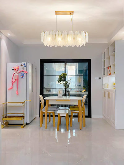 Celuissa Chandelier Feather Glass Frosted Layered