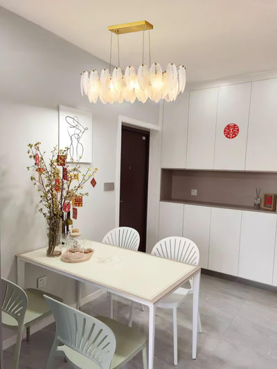 Celuissa Chandelier Feather Glass Frosted Layered