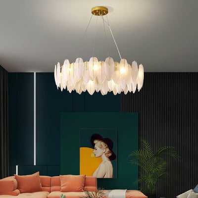 Celuissa Chandelier Feather Glass Frosted Layered