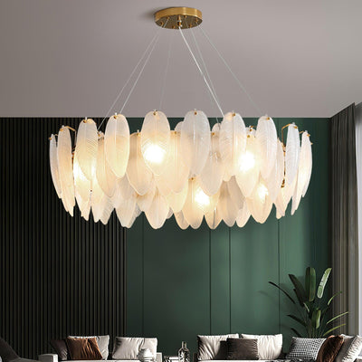 Celuissa Chandelier Feather Glass Frosted Layered
