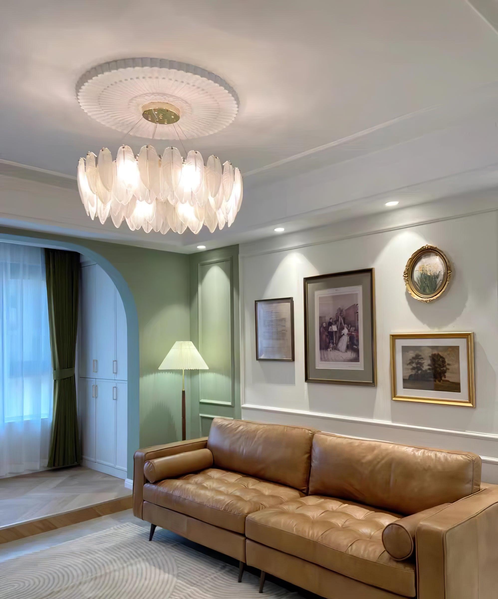 Celuissa Chandelier Feather Glass Frosted Layered