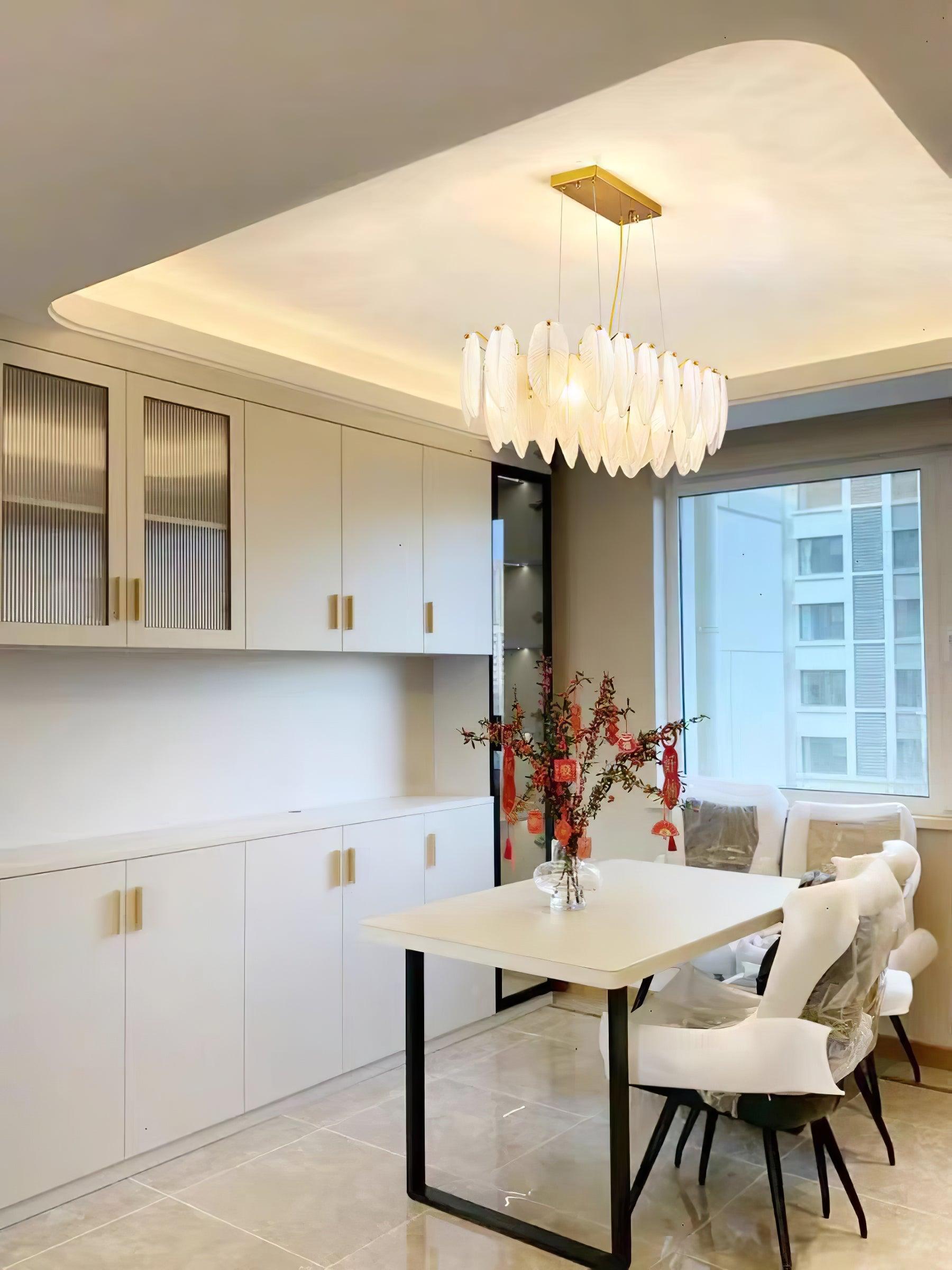 Celuissa Chandelier Feather Glass Frosted Layered