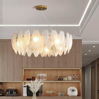 Celuissa Chandelier Feather Glass Frosted Layered
