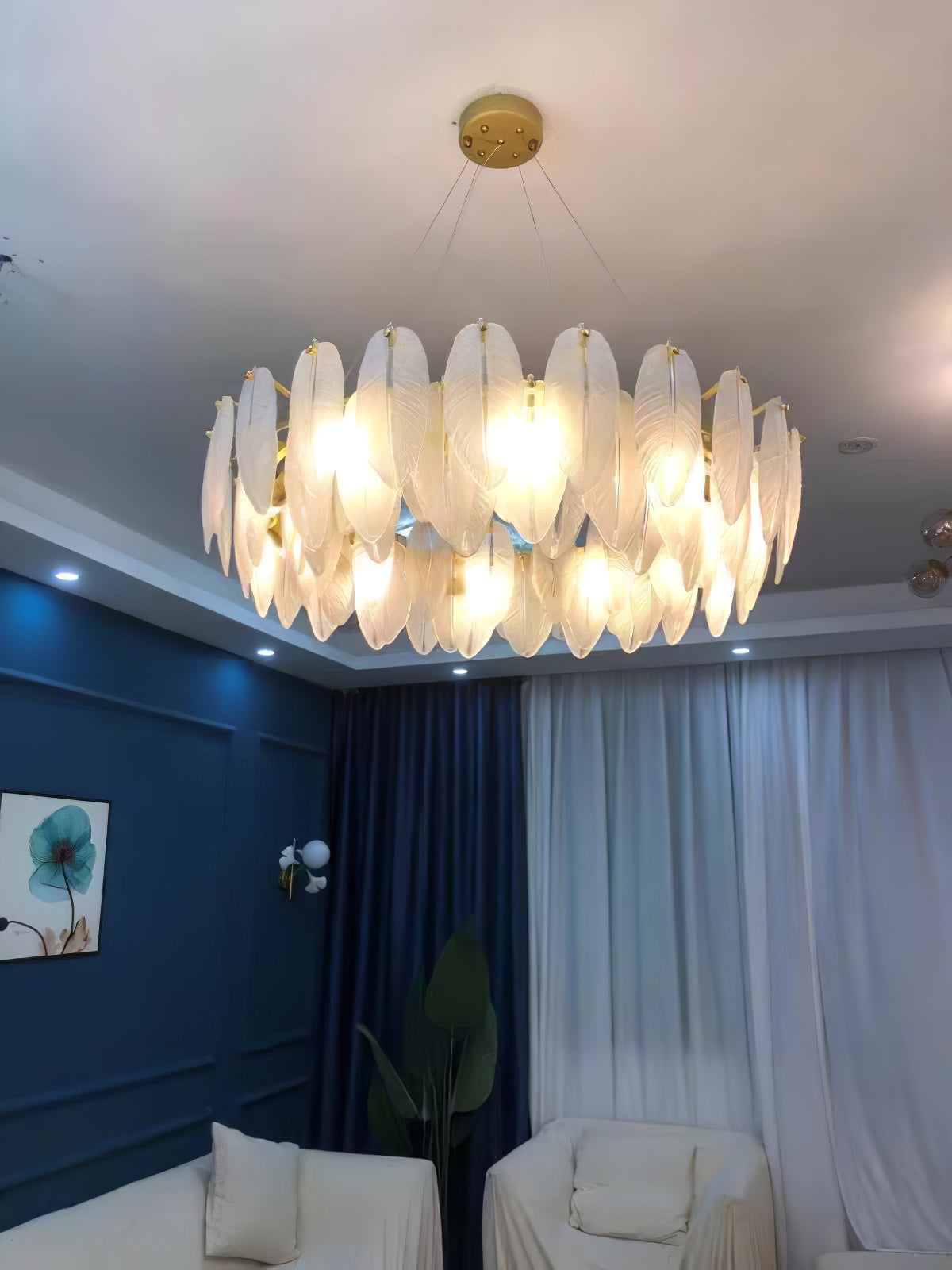 Celuissa Chandelier Feather Glass Frosted Layered