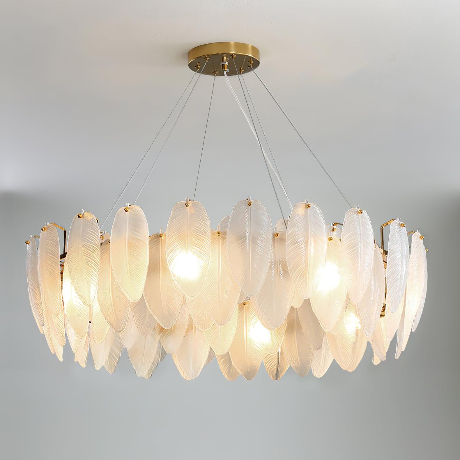 Celuissa Chandelier Feather Glass Frosted Layered