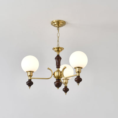 Nesvin Chandelier Wood & Brass Globe Orb