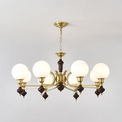 Nesvin Chandelier Wood & Brass Globe Orb