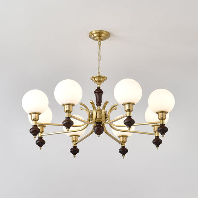 Nesvin Chandelier Wood & Brass Globe Orb