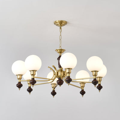 Nesvin Chandelier Wood & Brass Globe Orb