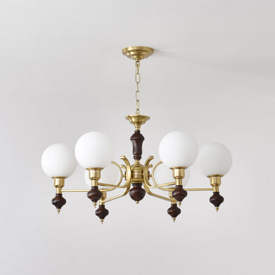 Nesvin Chandelier Wood & Brass Globe Orb