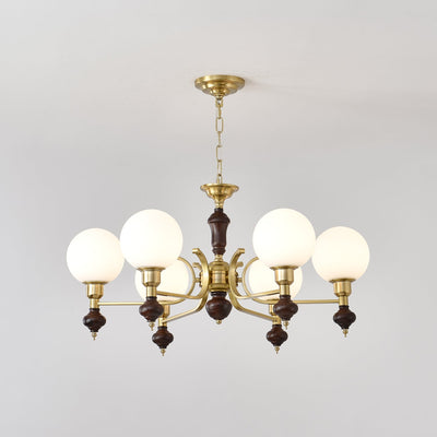 Nesvin Chandelier Wood & Brass Globe Orb