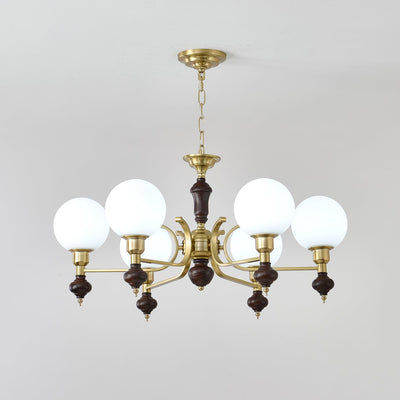 Nesvin Chandelier Wood & Brass Globe Orb