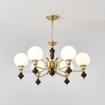 Nesvin Chandelier Wood & Brass Globe Orb