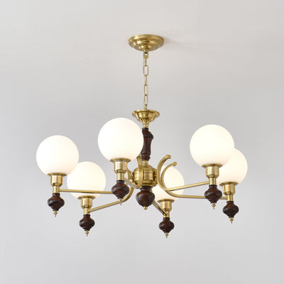 Nesvin Chandelier Wood & Brass Globe Orb