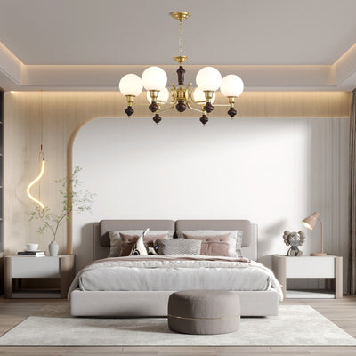 Nesvin Chandelier Wood & Brass Globe Orb