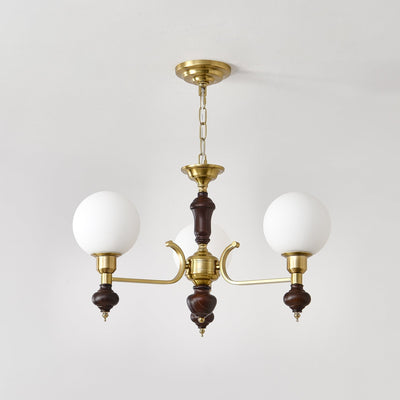 Nesvin Chandelier Wood & Brass Globe Orb