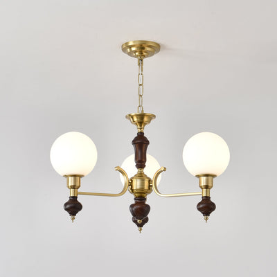 Nesvin Chandelier Wood & Brass Globe Orb