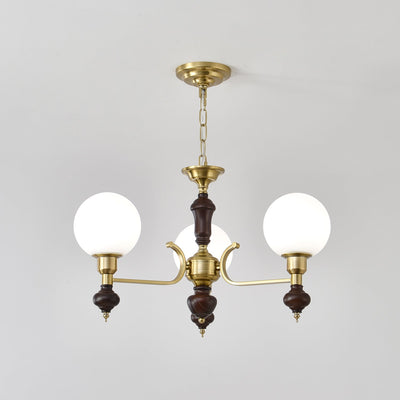 Nesvin Chandelier Wood & Brass Globe Orb