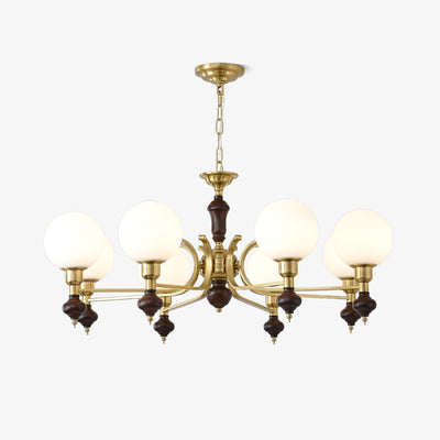 Nesvin Chandelier Wood & Brass Globe Orb