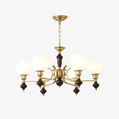 Nesvin Chandelier Wood & Brass Globe Orb