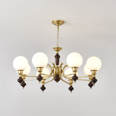 Nesvin Chandelier Wood & Brass Globe Orb