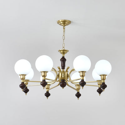 Nesvin Chandelier Wood & Brass Globe Orb