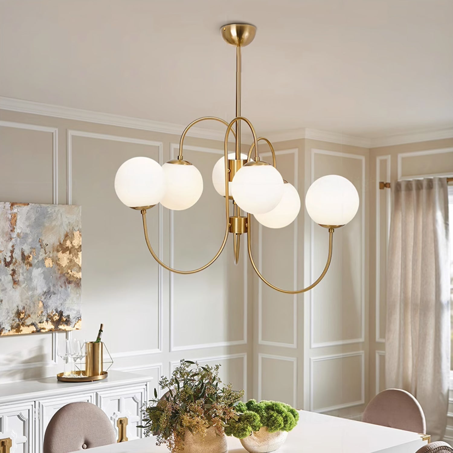 Auruaria Chandelier Brass Globe Cluster Curved Arm