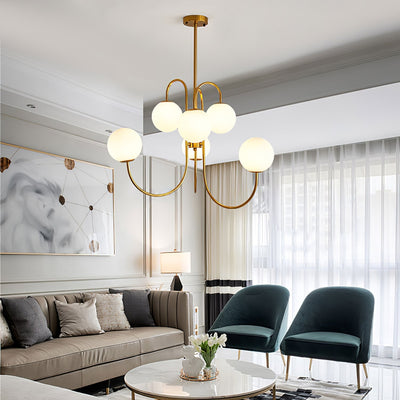 Auruaria Chandelier Brass Globe Cluster Curved Arm