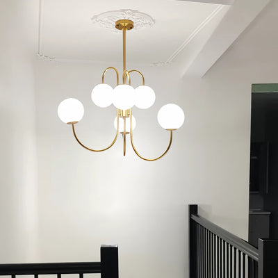 Auruaria Chandelier Brass Globe Cluster Curved Arm