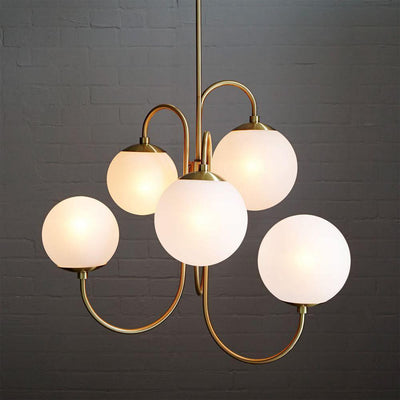 Auruaria Chandelier Brass Globe Cluster Curved Arm