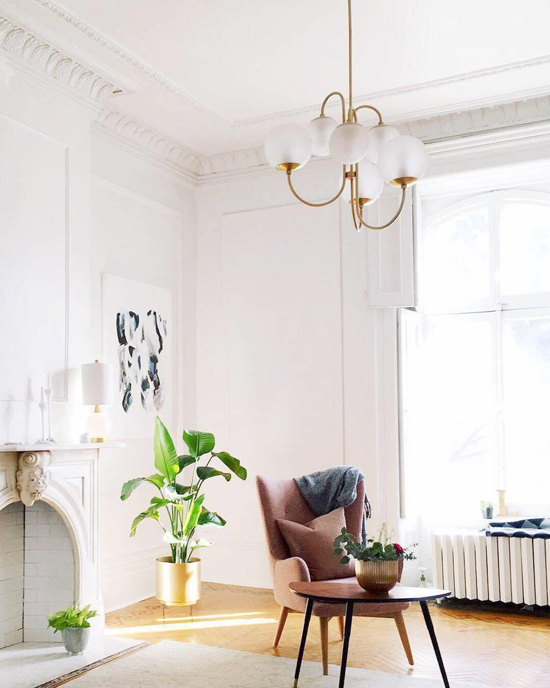 Auruaria Chandelier Brass Globe Cluster Curved Arm