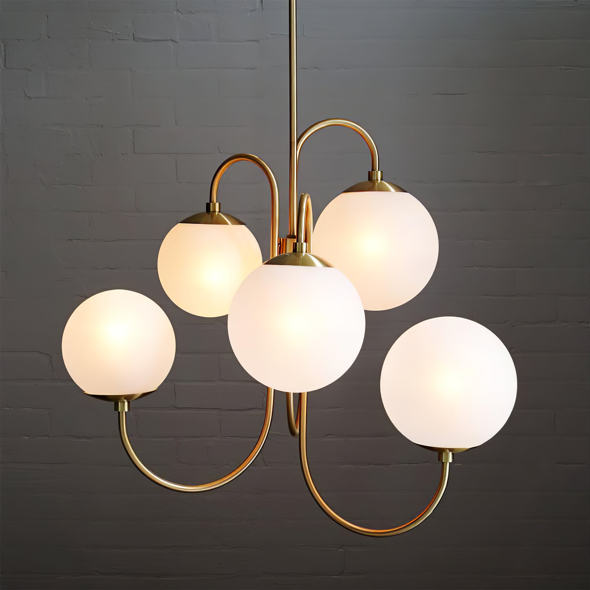 Auruaria Chandelier Brass Globe Cluster Curved Arm