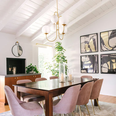 Auruaria Chandelier Brass Globe Cluster Curved Arm
