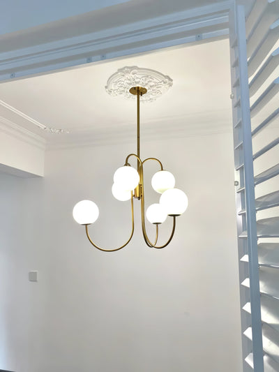 Auruaria Chandelier Brass Globe Cluster Curved Arm