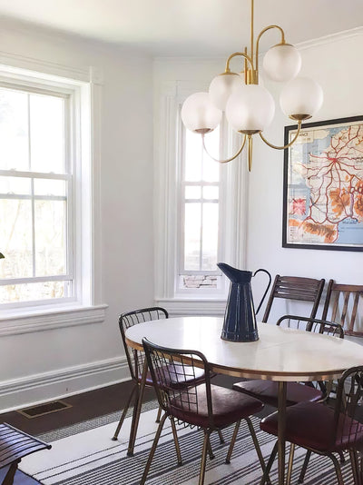 Auruaria Chandelier Brass Globe Cluster Curved Arm