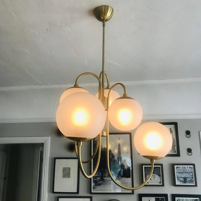 Auruaria Chandelier Brass Globe Cluster Curved Arm
