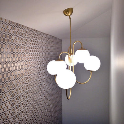 Auruaria Chandelier Brass Globe Cluster Curved Arm