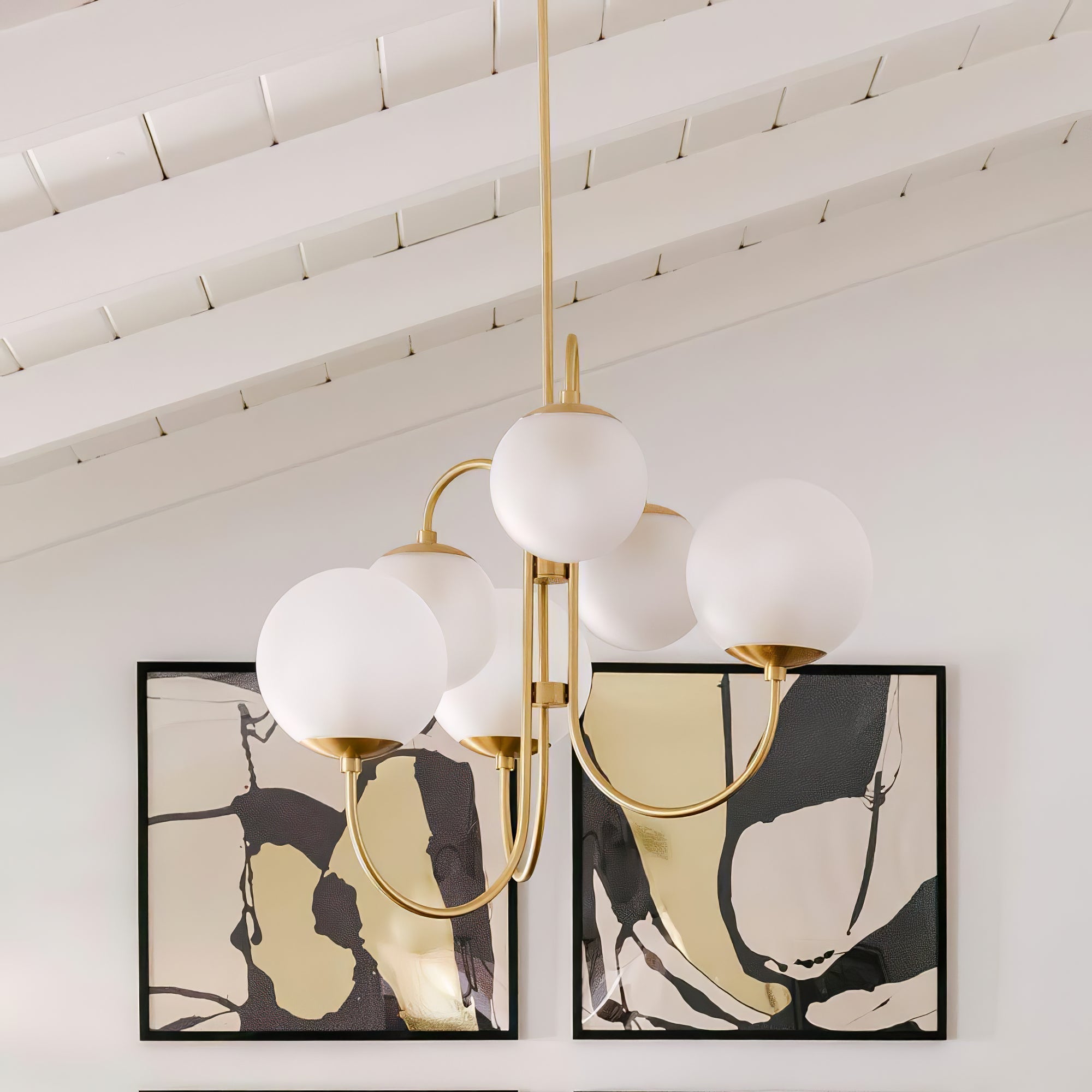Auruaria Chandelier Brass Globe Cluster Curved Arm