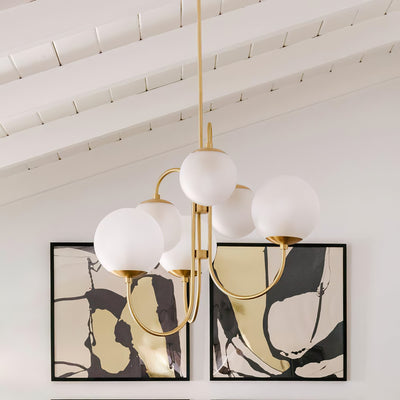 Auruaria Chandelier Brass Globe Cluster Curved Arm