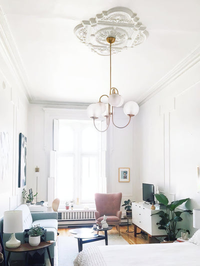 Auruaria Chandelier Brass Globe Cluster Curved Arm